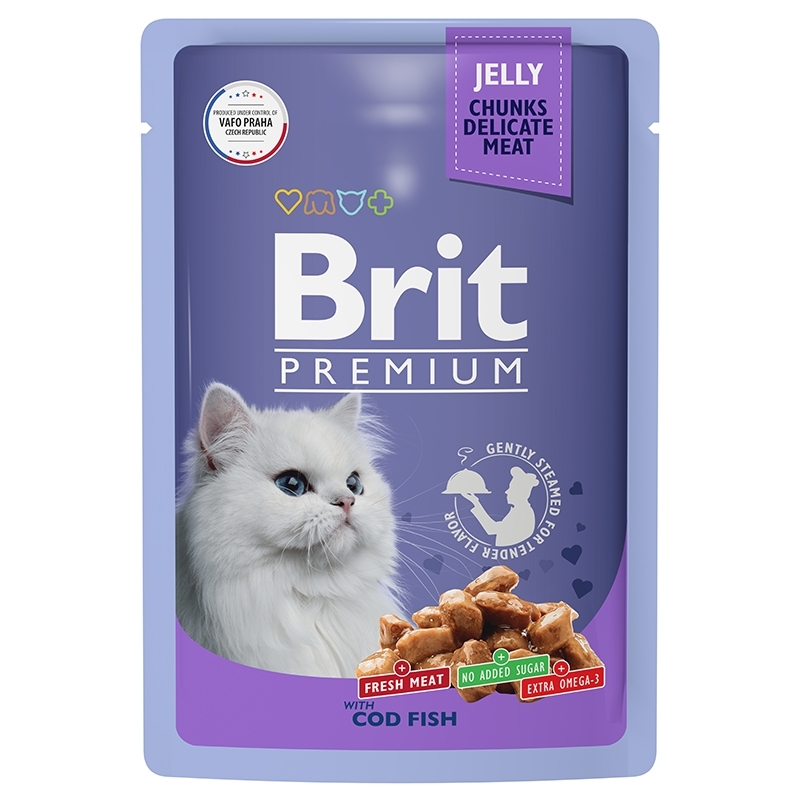 Brit Premium Cod Fish Пауч для взрослых кошек треска в желе 85г