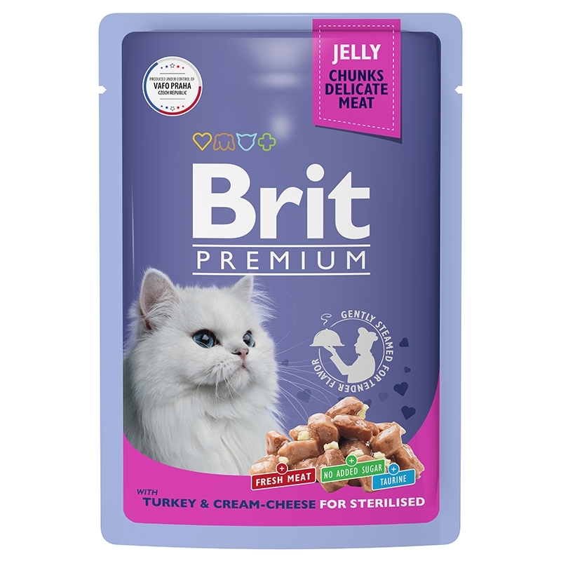 Brit Premium Turkey and Cream-Cheese Sterilized Пауч для стерилизованных кошек индейка с сыром в желе 85г