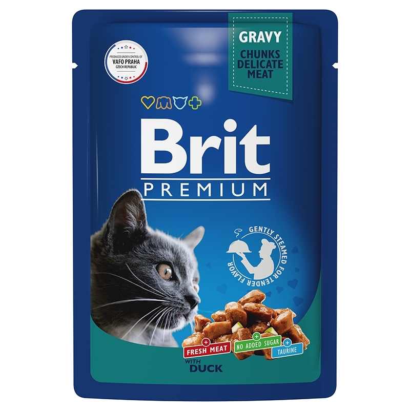 Brit Premium with Duck Влажный корм для кошек, утка в соусе 85г. (пауч)