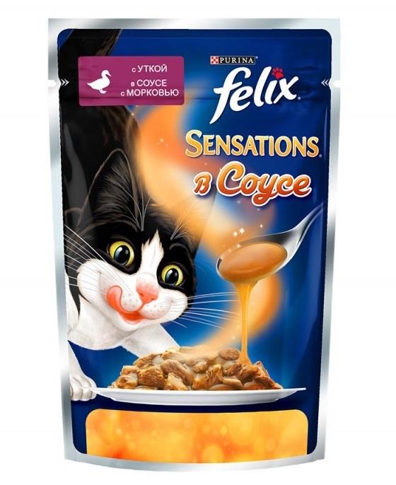 Felix "Sensations" кусочки в соусе для кошек утка с морковью 85г (пауч)