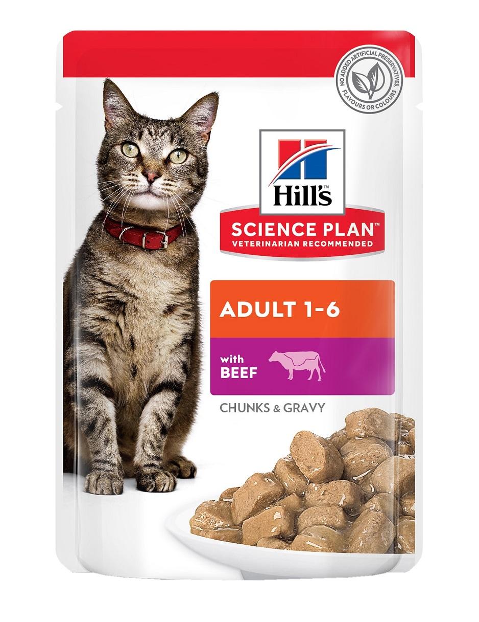 Hill's Adult 1-6 Optimal Care Для взрослых кошек с говядиной 85г (пауч)