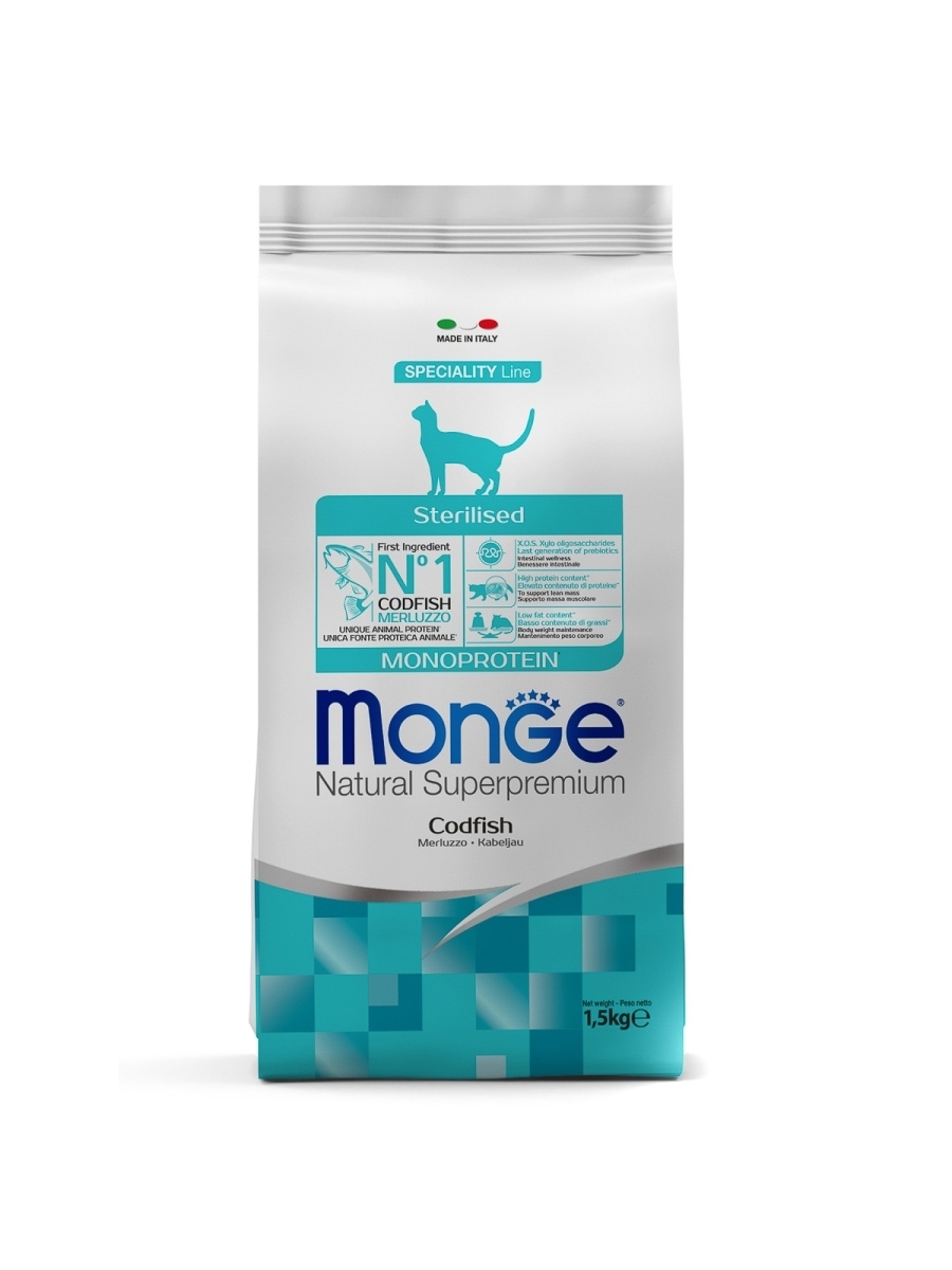 Monge Cat Sterilised Monoprotein Корм для стерилизованных кошек с треской 1,5кг