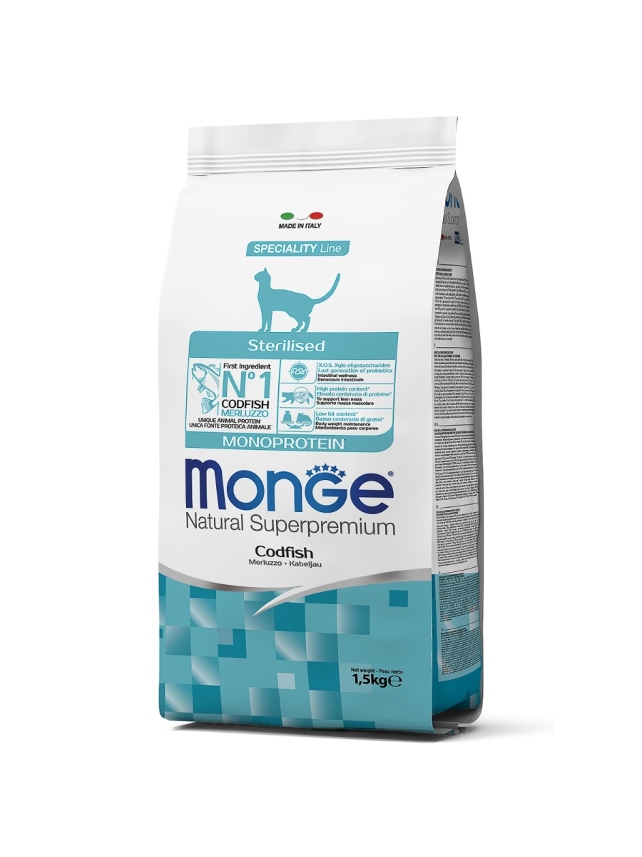 Monge Cat Sterilised Monoprotein Корм для стерилизованных кошек с треской 400г
