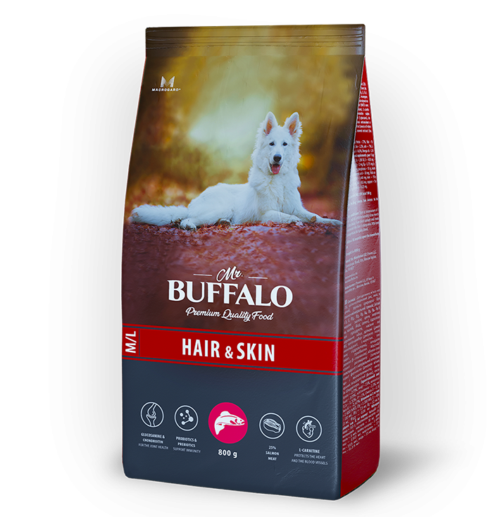 Mr.Buffalo HAIR & SKIN CARE 800г (лосось) для собак средних и крупных пород