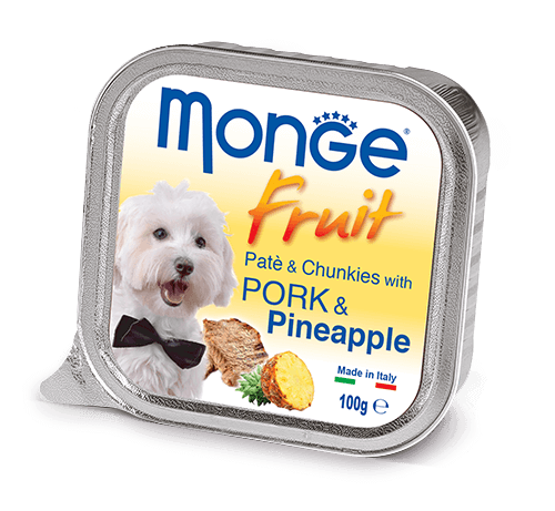 Monge Dog Fruit Консервы для собак Нежный паштет со свининой и кусочками ананаса 100г