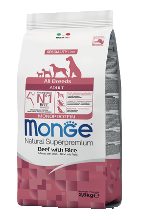 Monge Dog Monoprotein All Breeds Beef and Rice Корм для собак всех пород говядина с рисом 2,5кг