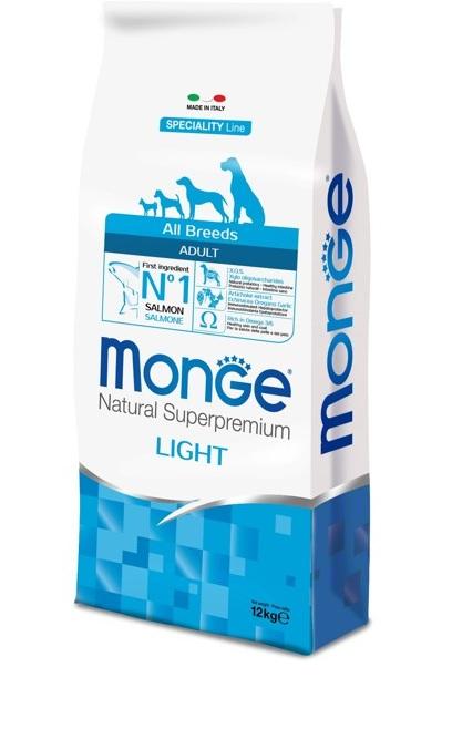 Monge Dog Speciality Light Корм для собак всех пород низкокалорийный 12кг (лосось, рис)