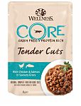 Wellness Core Tender Cuts Консервы для кошек с кусочками курицы и лосося в пикантном соусе 85г (пауч)
