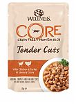 Wellness Core Tender Cuts Консервы для кошек с кусочками курицы и индейки в пикантном соусе 85г (пауч)