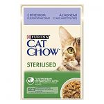 Cat Chow Влажный корм для стерилизованных кошек и кастрированных котов с ягненком и зеленой фасолью в соусе 85г (пауч)
