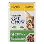 Cat Chow Влажный корм для стерилизованных кошек и кастрированных котов, с курицей и баклажанами в соусе 85г (пауч)