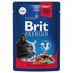 Brit Premium Beef Stew & Peas Влажный корм для кошек с говядиной и горошком 85г. (пауч)