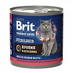 Brit Premium by Nature консервы с мясом кролика и брусникой для стерилизованных кошек 200г
