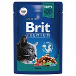 Brit Premium with Duck Влажный корм для кошек, утка в соусе 85г. (пауч)