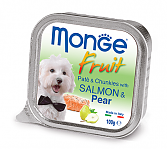 Monge Dog Fruit Консервы для собак Нежный паштет с лососем и кусочками груши 100г