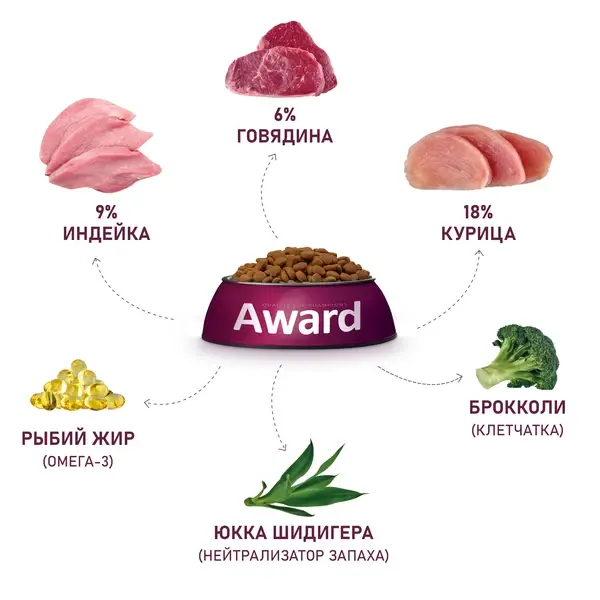 Сухой корм AWARD Indoor Big cats для взрослых домашних кошек крупных пород с говядиной и курицей 10кг