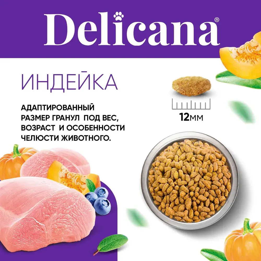 DELICANA STERILISED Сухой корм для стерилизованных кошек и кастрированных котов Индейка 8кг
