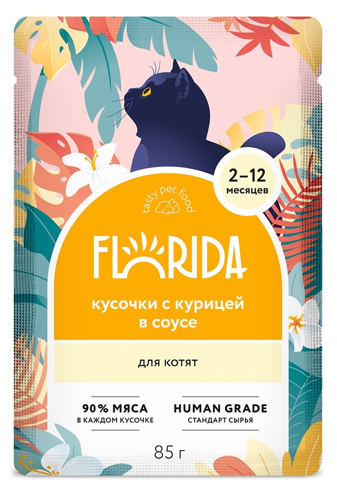 Паучи FLORIDA для котят кусочки с курицей в соусе 85г