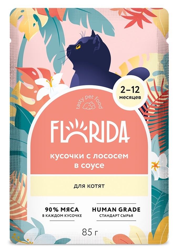 Паучи FLORIDA для котят кусочки с лососем в соусе 85г