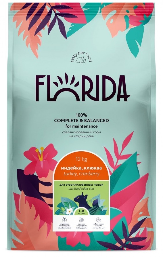 FLORIDA Сухой корм для котят с индейкой и клюквой, Kitten DelicateTurkey 12кг