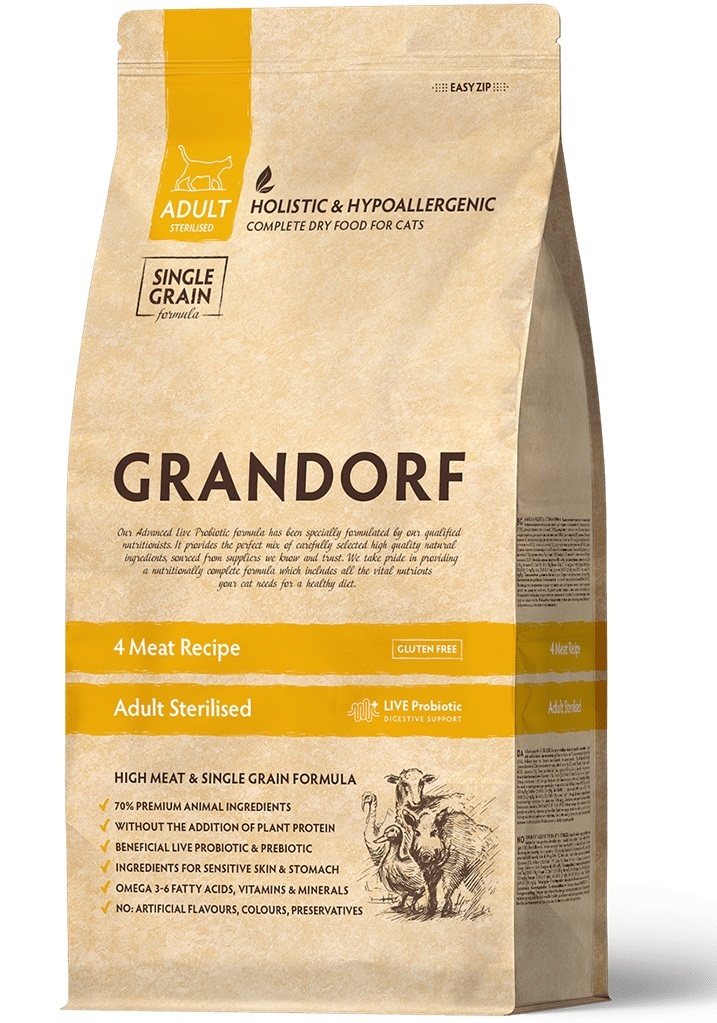 GRANDORF CAT 4 Meat PROBIOTIC Adult Cat Sterilised Для взрослых стерилизованных кошек, 4 вида мяса 2кг