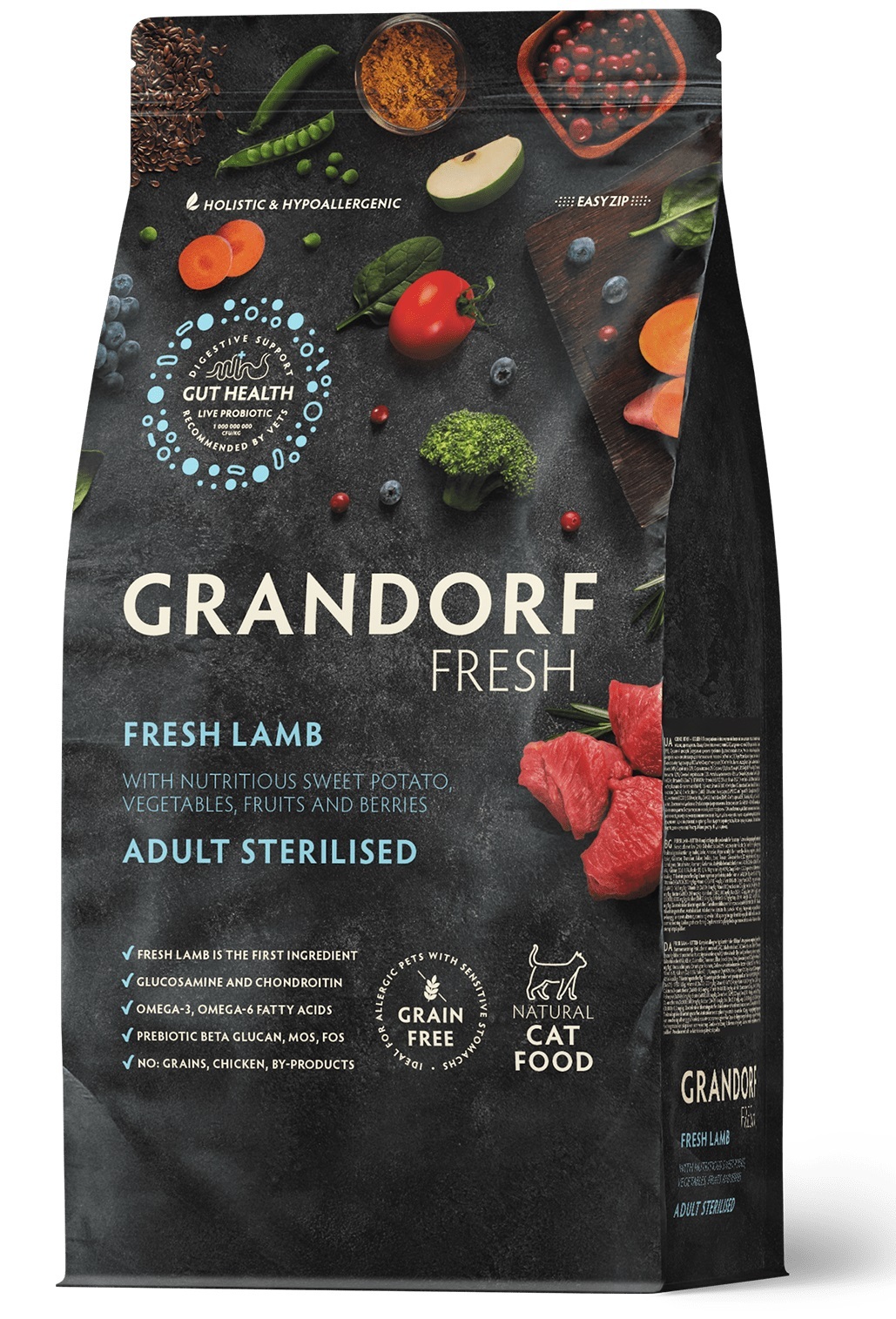 GRANDORF FRESH CAT Lamb STERILISED Ягненок с бататом для стерилизованных кошек, чувствительное пищеварение или склонность к аллергии 2kг