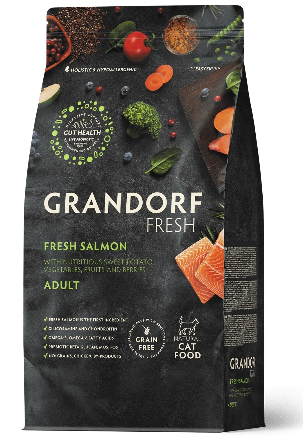 GRANDORF FRESH CAT Salmon Лосось с бататом для взрослых кошек , для здоровья кожи и шерсти или склонных к аллергии 2кг