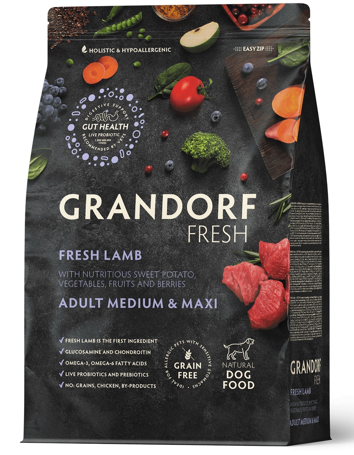 GRANDORF FRESH DOG Lamb MED&MAXI Ягненок с бататом для взрослых собак средних и крупных пород, чувствительное пищеварение или склонность к аллергии 3кг