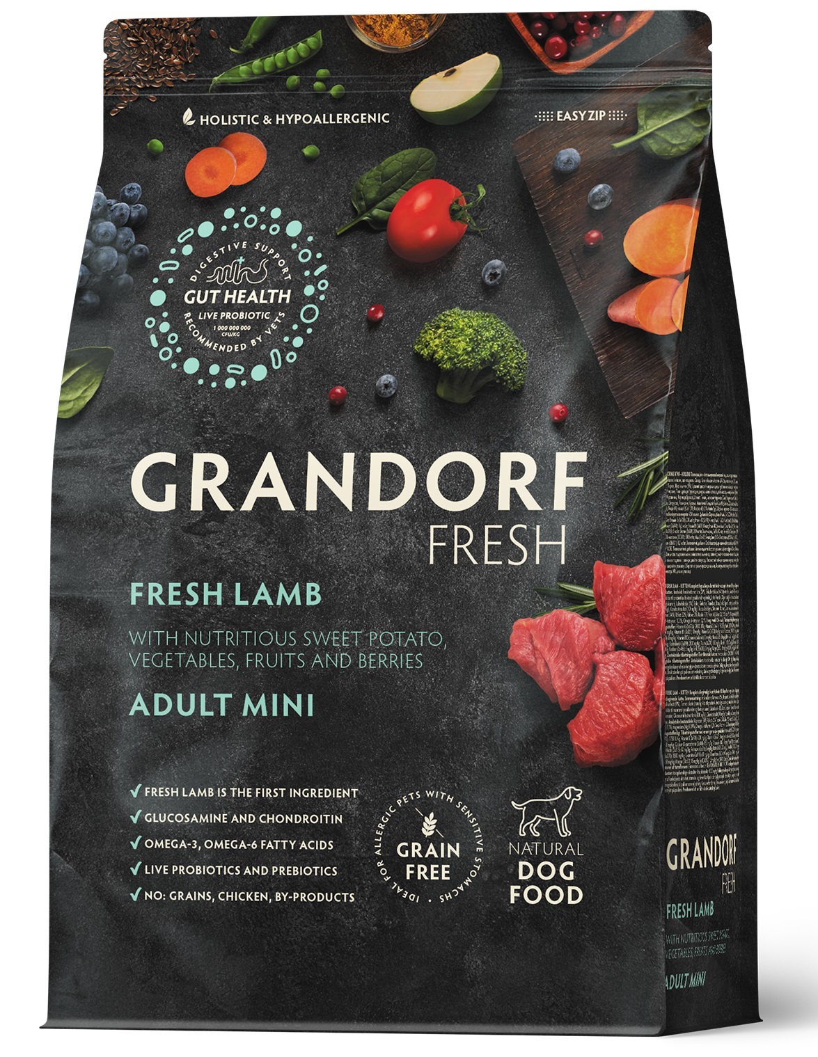 GRANDORF FRESH DOG Lamb MINI Свежее мясо Ягненка с бататом для взрослых собак мелких пород, чувствительное пищеварение или склонность к аллергии 3кг
