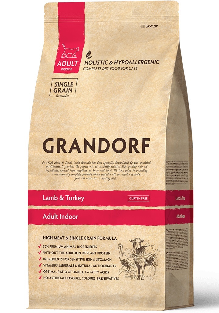 GRANDORF CAT Lamb&Turkey ADULT CAT INDOOR Для взрослых кошек живущих в помещении,  ягненок с индейкой 400г