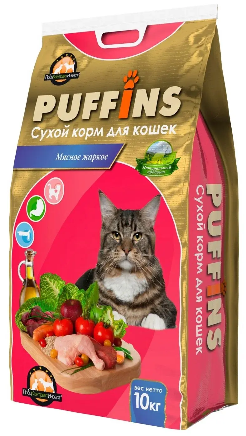 Ночной Охотник PUFFINS Сухой корм для кошек Мясное жаркое 10кг