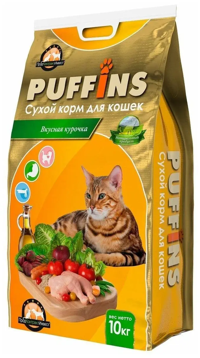 Ночной Охотник PUFFINS Сухой корм для кошек Вкусная Курочка 10кг