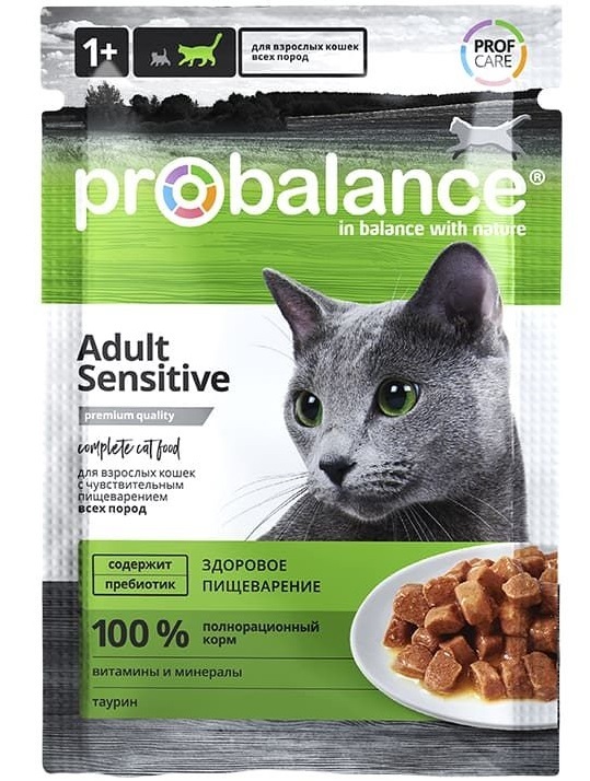 ProBalance Adult Cat Sensitive Влажный корм для взрослых кошек с чувствительным пищеварением 85г (пауч)