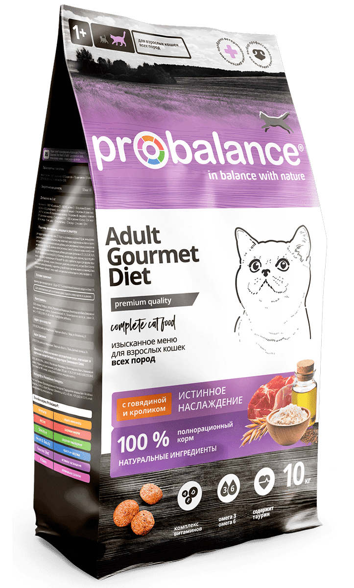 ProBalance Adult Gourmet Diet Сухой корм для взрослых кошек, с говядиной и кроликом 10кг