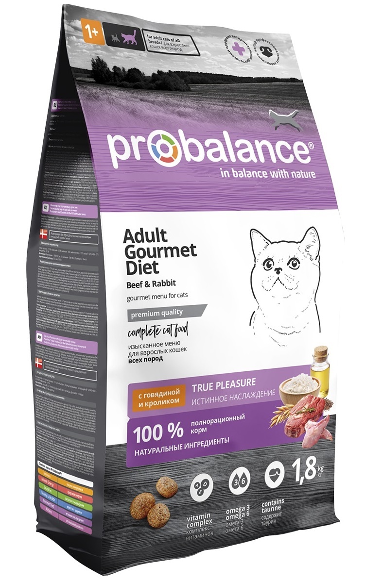 ProBalance Adult Gourmet Diet Сухой корм для взрослых кошек, с говядиной и кроликом 1,8кг