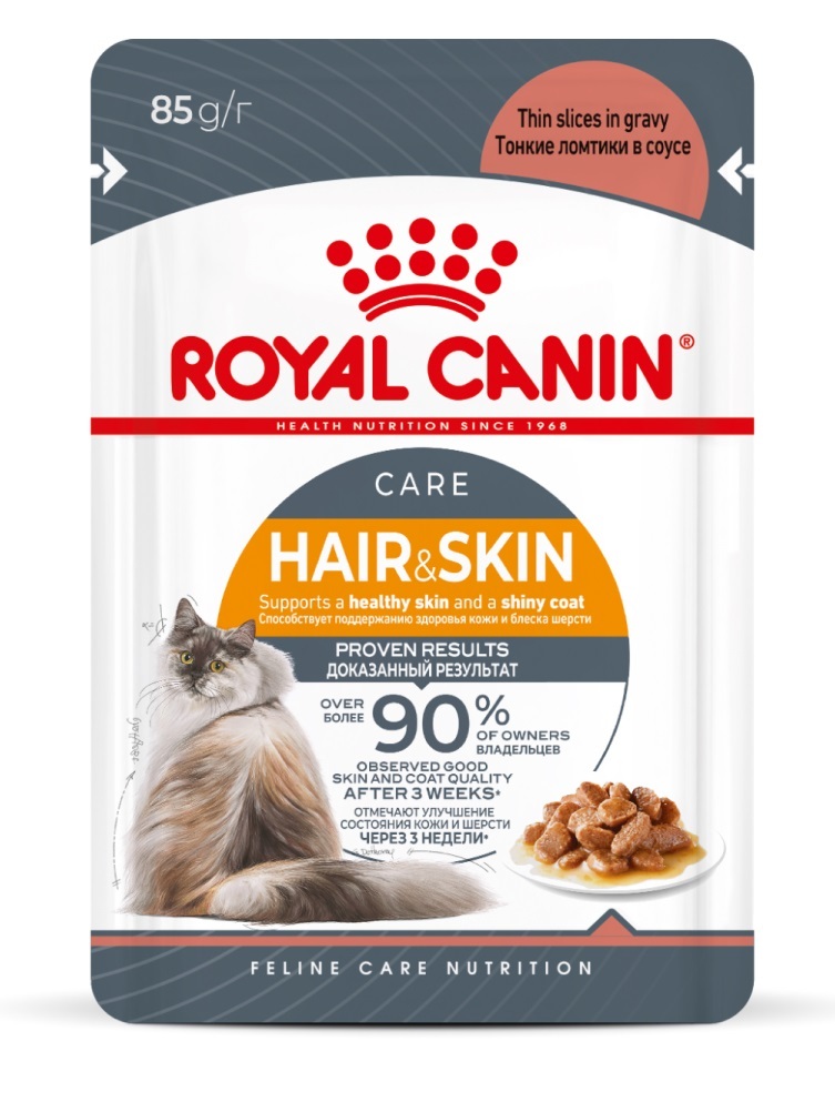 ROYAL CANIN Hair & Skin care Корм влажный для взрослых кошек для здоровья кожи и красоты шерсти  28шт*85г (соус)