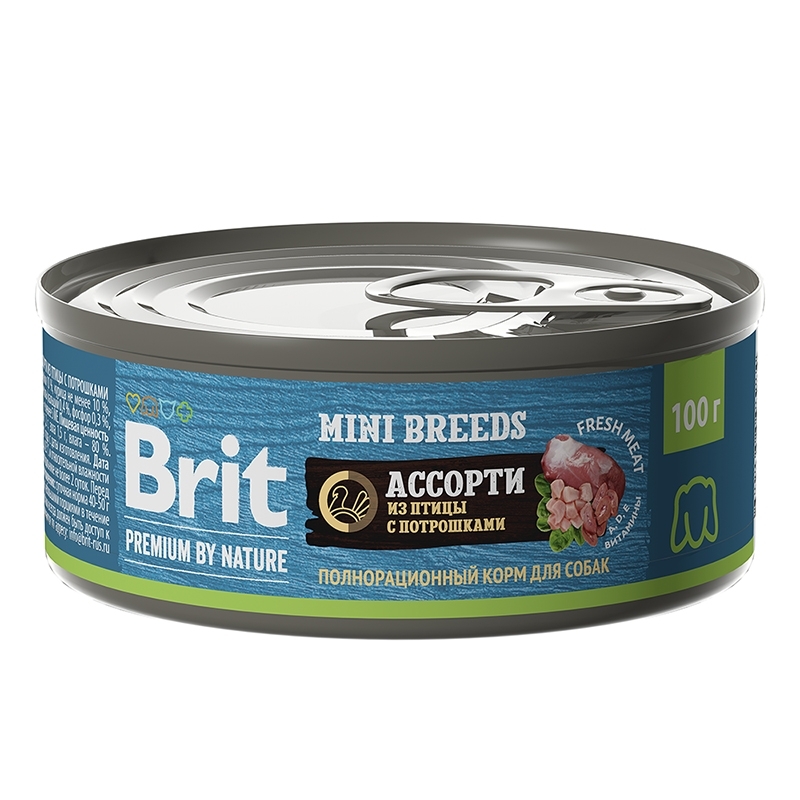 Brit Premium by Nature консервы с Ассорти из птицы с потрошками для взрослых собак мелких пород 100г