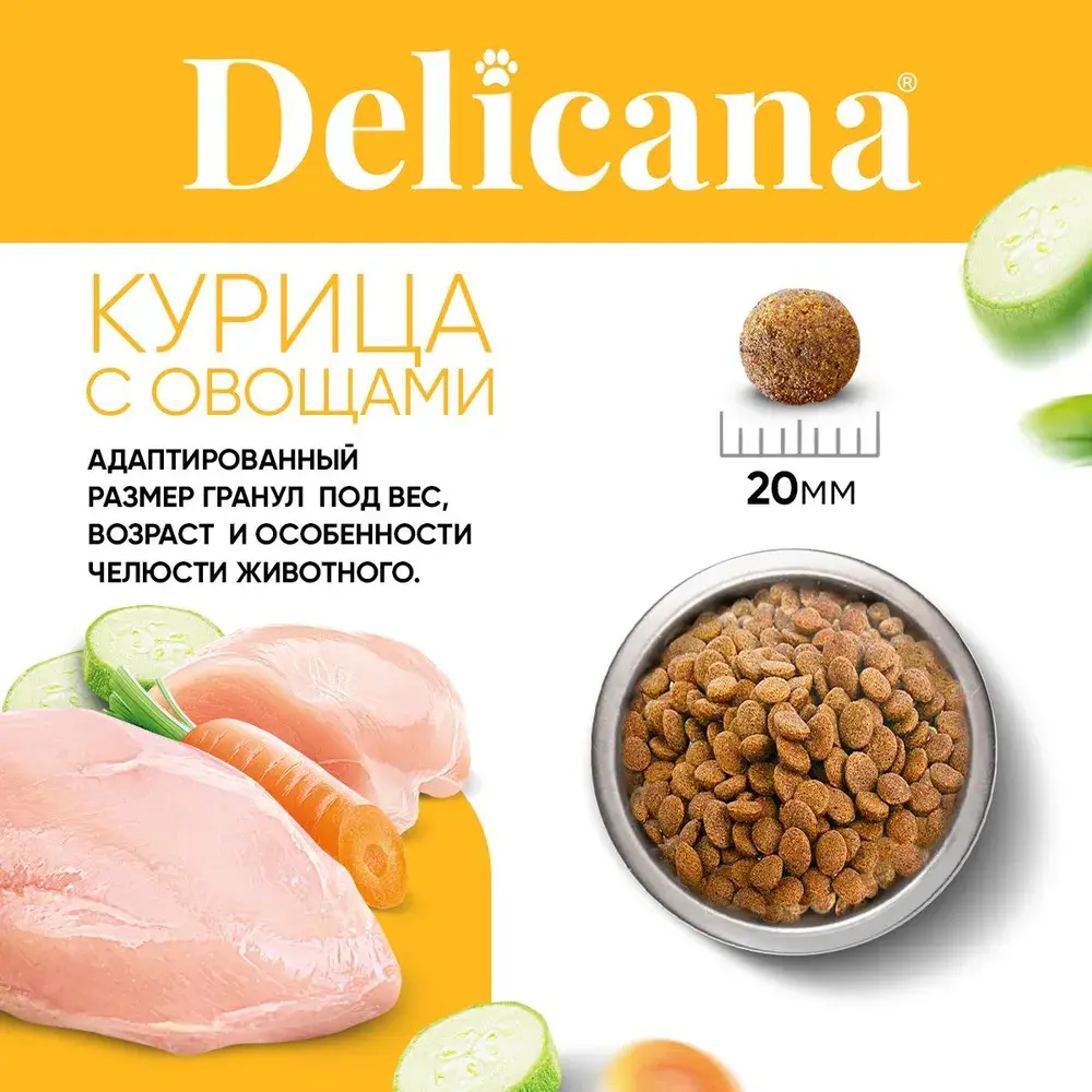 DELICANA Сухой корм для взрослых собак крупных пород Курица с овощами 15кг