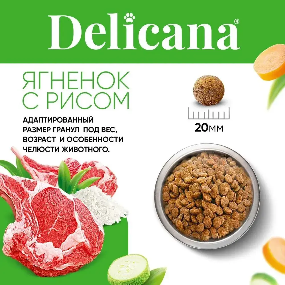 DELICANA Сухой корм для взрослых собак крупных пород Ягненок с рисом 15кг