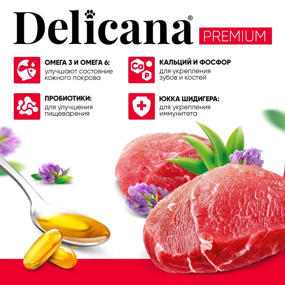 DELICANA Сухой корм для взрослых собак мелких пород Говядина 1,5кг