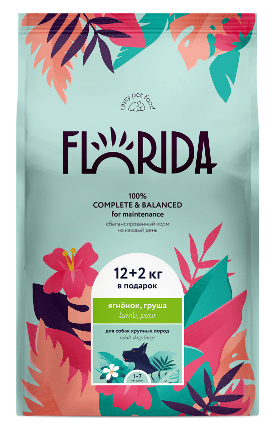 FLORIDA Сухой корм для взрослых собак крупных пород с ягненком и грушей, Maxi Adult Lamb 14кг