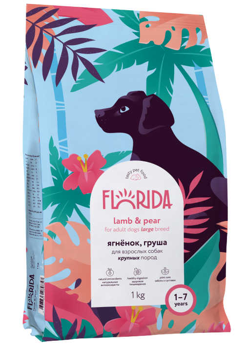 FLORIDA Сухой корм для взрослых собак крупных пород с ягненком и грушей, Maxi Adult Lamb 1кг