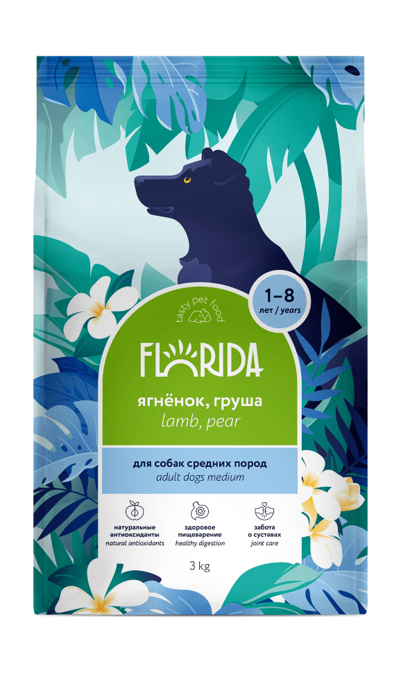 FLORIDA Сухой корм для взрослых собак средних пород с ягненком и грушей, Medium Adult Lamb 3кг
