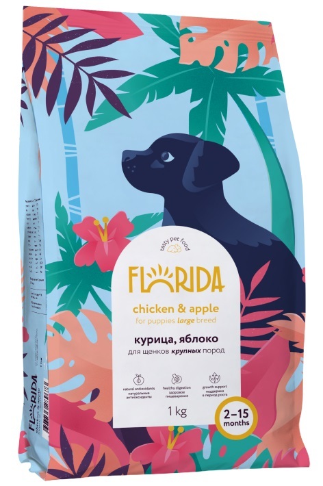 FLORIDA Сухой корм для щенков крупных пород с курицей и яблоком, Maxi Junior Chicken 3кг