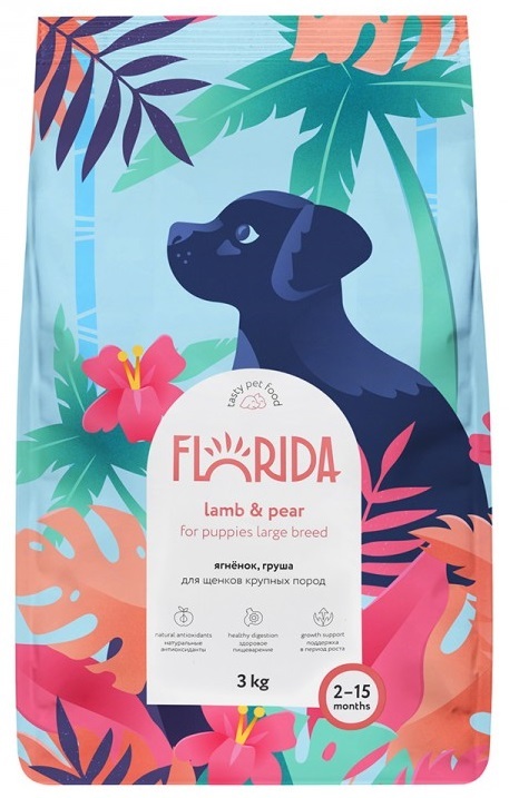 FLORIDA Сухой корм для щенков крупных пород с ягненком и грушей, Maxi Junior Lamb 3кг