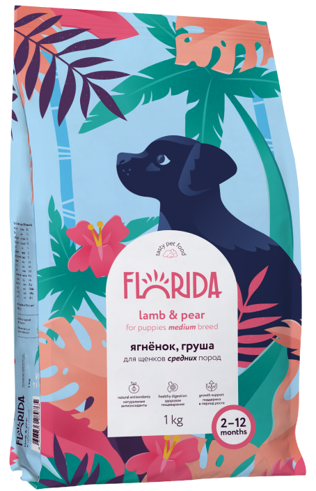 FLORIDA Сухой корм для щенков средних пород с ягненком и грушей, Medium Puppy Lamb 1кг