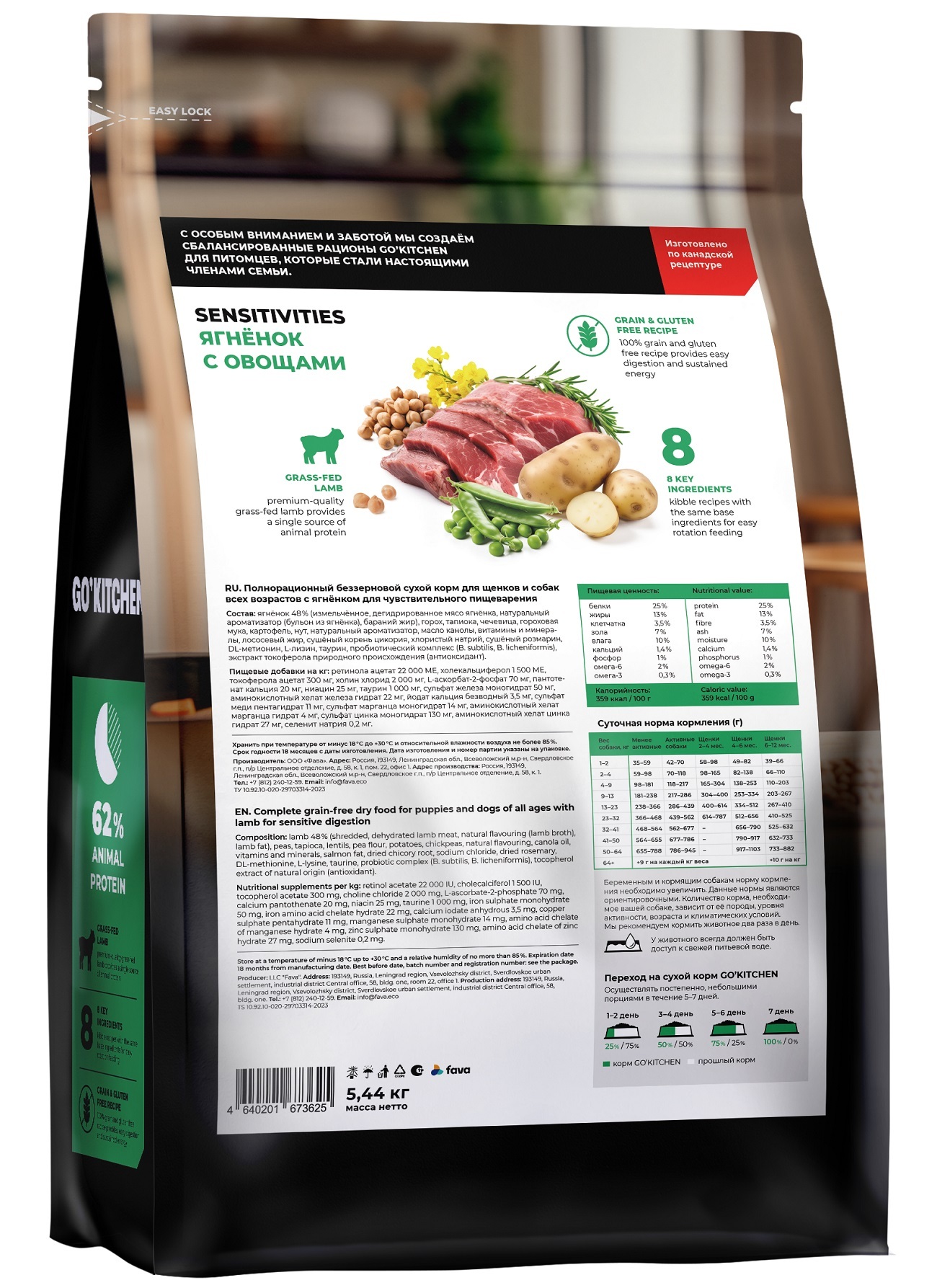 GO'KITCHEN Беззерновой корм для щенков и собак с ягнёнком для чувствительного пищеварения, SENSITIVITIES Lamb 5,44кг
