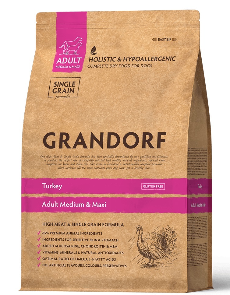 GRANDORF DOG Turkey MED&MAXI Индейка для взрослых собак средних и крупных пород 1кг