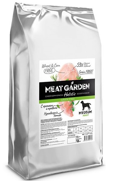 MeatGarden GRAINFREE MEDIUM ADULT Сухой беззерновой корм для взрослых собак средних пород с кроликом и травами 12кг