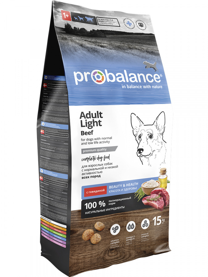 ProBalance Adult Light Beef Cухой корм для собак с нормальной и низкой активностью, с говядиной 15кг